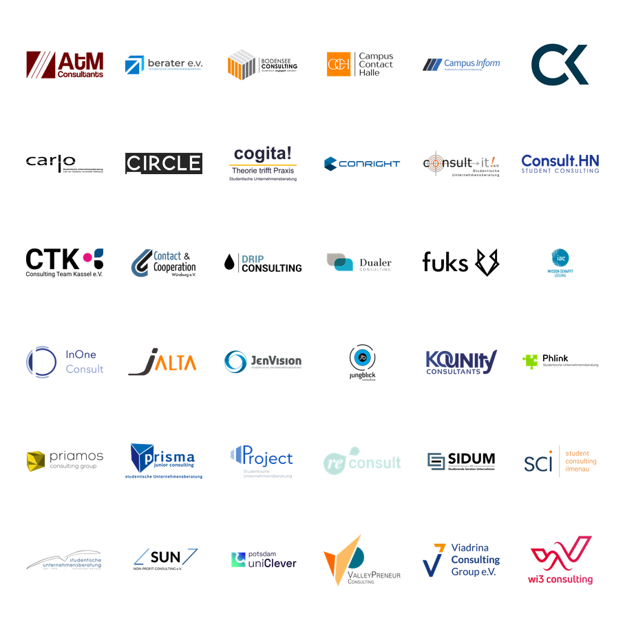 Logos aller 36 JCNetwork-Mitgliedsvereine